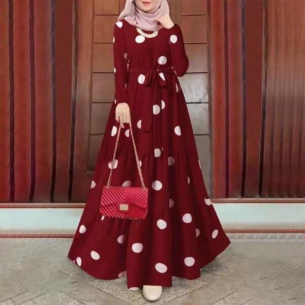 robe longue rouge point blanc